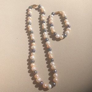 Tri-color Freshwater Pearls necklace and bracelet set, NEW!